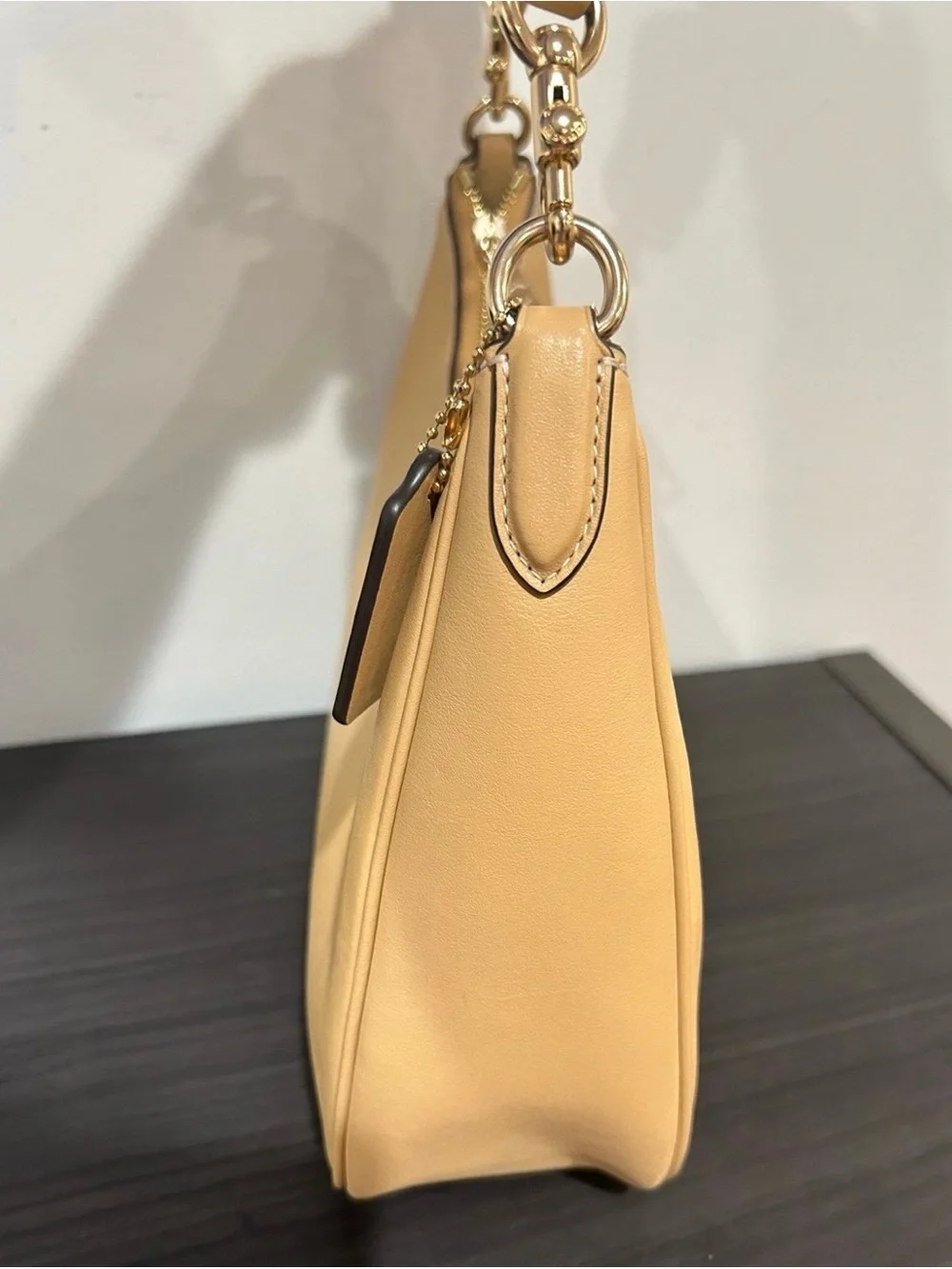 Coach Teri Hobo Tan Ruched-Handle Shoulder Bag with Gold Hardware